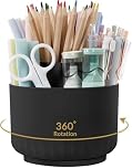 skydue 360 Degree Rotating Pencil Pen Holder for Desk, Dual-Purpose Desk Organizer, Rotating Pencil Cup with 5 Slots, Office Supplies, Desk Decor for Office, School, Home(Black)