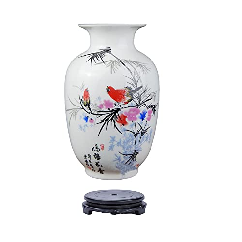 Jdzjybqx Chinese Retro White Porcelain Ceramic Vase With Stand cover