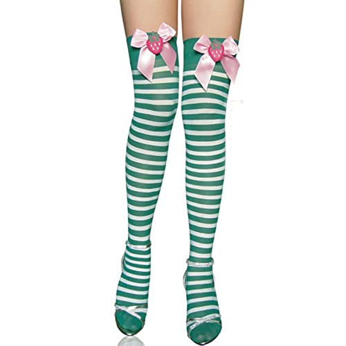 Socks,Fashion Thigh High Stockings Strawberry Bowknot Stripes Over Knee Sock Long Socks Festival Tights Long Stocking