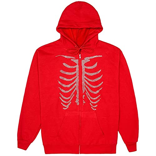 Y2k Moletom Zip Up Estética Gráfica Moletom Com Capuz Moletom Com Capuz Rhinestone Esqueleto Pulôver