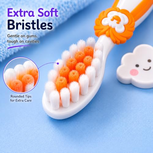 Image of Toothbrush for Kids with Ultra Soft Bristles for Oral Cleaning, Suitable For 2-12 Years Toddlers, Lion Design, Orange Pack of 1