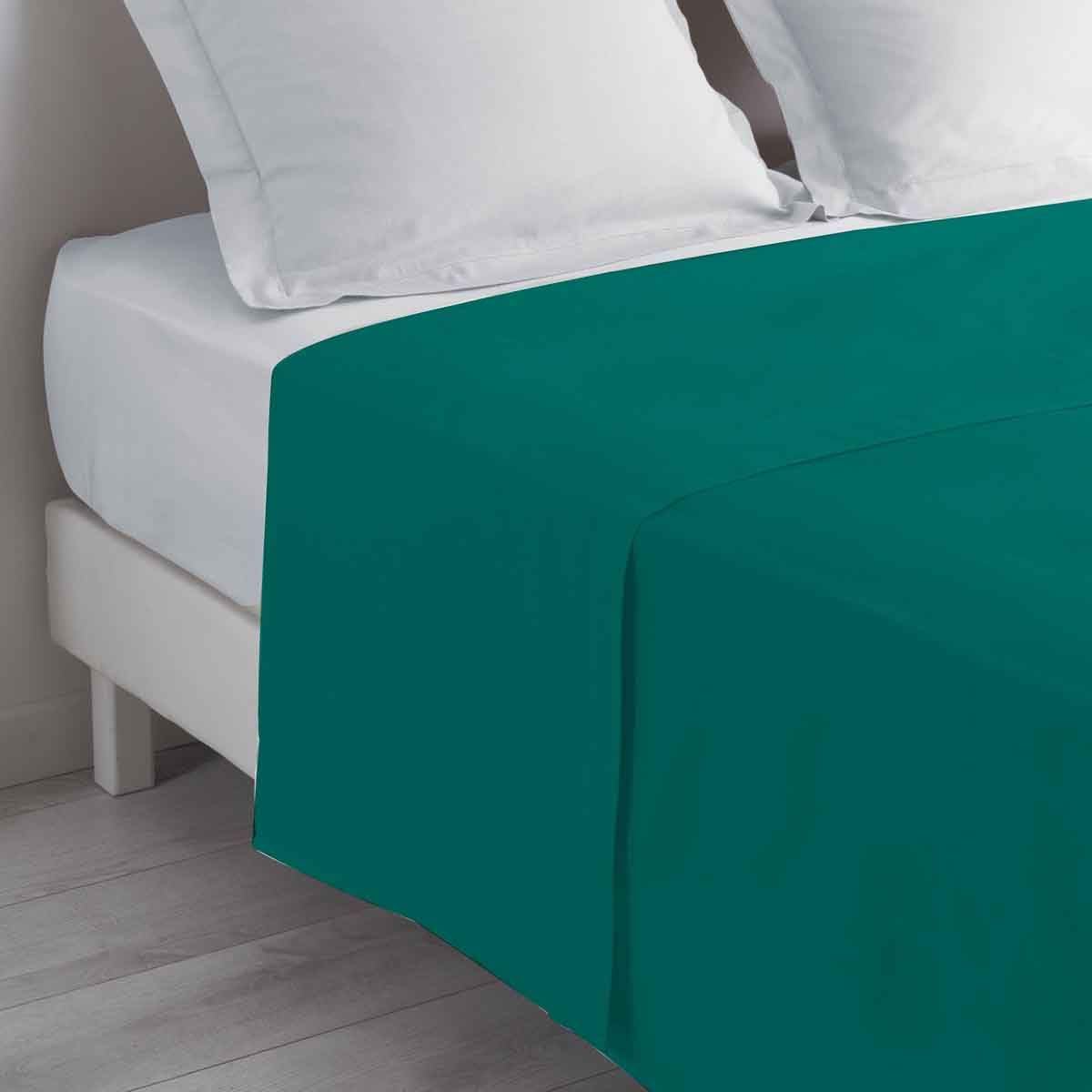 Drap plat en coton Biolina anti-transpiration 240x300cm émeraude grand confort