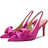 Manoloshow Slingback Heels for Women with Bow Pointed Toe Stiletto Pumps with Elasticated Strap 3.3' High Heels Vacation Stylish Footwear Magenta Size 8.5