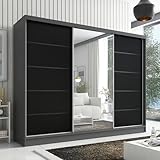 A&J MöbelLand Kleiderschrank Aurelia 2 – Schwebetürenschrank 200 cm breit mit Spiegel, 3-türig,...