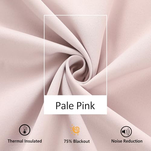 Image of Treatmentex Pink Half-Blackout Curtains 54 inch Pink Pompoms Curtain Panels for Nursery Room Darkening Thermal Curtain Drapes for Baby Girls Rod Pocket 2pcs