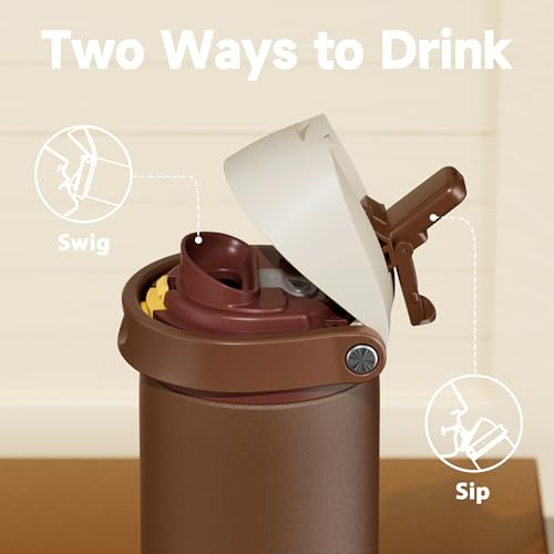 Image of 24 oz Insulated Water Bottle with Straw: Meoky Stainless Steel Metal Water Bottle with 2-in-1 Lid - Leak Proof, Cold for 24 Hours, Fits in Car Cup Holder, BPA-Free for Travel Sports Gym, Cocoa