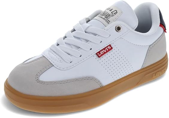 Levis Kids Zane Poly Canvas Casual Lace Up Sneaker Shoe, White/Cement/Navy, 3 M