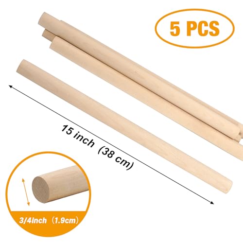 Wooden Dowels Wooden Sticks for Crafts 3/4 x 15 Inch, 5 PCS Wood Dowel Rods, Macrame Sticks for Crafts, Unfinished Solid Birch Hardwood Round Stick for Wands, Curtain Rods, Rhythm Stick by Lugailly - Image 2