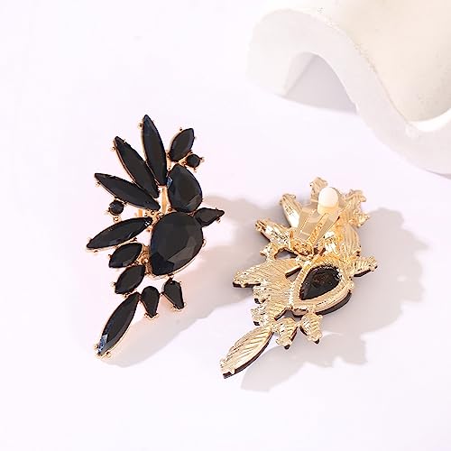 Vintage Rhinestone Statement Clip on Earrings Retro Crystal Drop Dangle Earrings Cluster Non Pierced Earrings for Women3