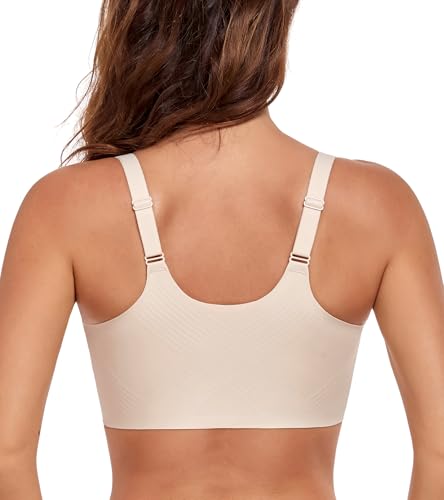 Lemorosy Women's Comfort Front Closure Back Support Wireless Seamless Everyday Bra(Beige,M) - Image 4