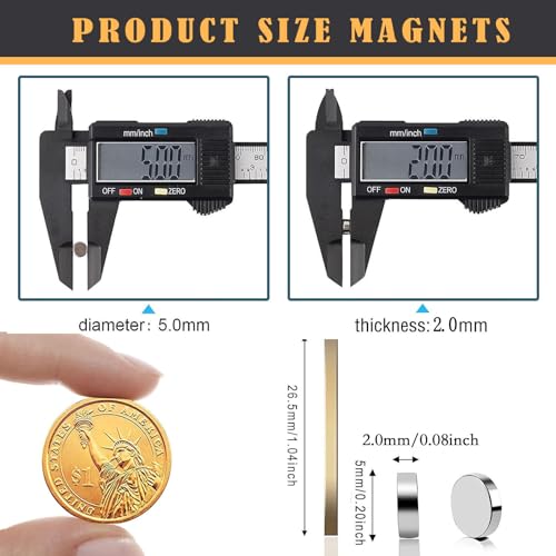 Czkonore 100 Stück Neodym Magnete Extra Stark, 5 x 2mm Magnet Für Magnettafel, Rund Kleine Mini Starke Magneten, Vernickelter Stahl Kühlschrank Magnete Für Haus, Büro und Schule, Silber