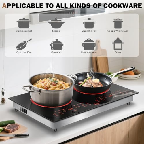Image of Hobsir 2 Burner Electric Cooktop 110V with Plug, Total 2000W Shared Power