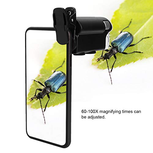 60-100X Clip-On Microscope With Led Light, Portable Magnifier Loupe Pocket Magnifying Lens Glass For Universal Mobile Phones, Mini Plus Pocket Microscope Lighted #TOP2