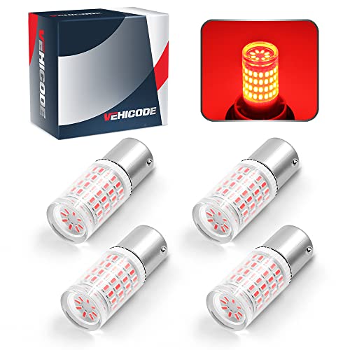 Vehicode 1156 7506 P21W Led Bulb Red Brake Tail Turn Signal Light Ba15S Bayonet 1141 1003 1073 12V-24V Single Contact Base Super Bright Lamp For Car Motorcycle (4 Pack) #TOP5