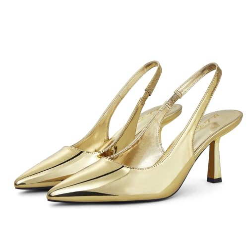 Image of Elisabet Tang Women's Kitten Heel Slingback Low Pumps 3 Inches Stiletto Pointed Closed Toe Elegant Dressy Bridal Wedding Party Shoes