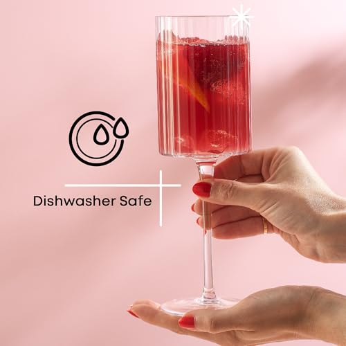 JoyJolt Elle Fluted White Wine Glasses Set of 2, 11.5oz Long Stem Wine Glasses, Unique Stemmed Cocktail Glass, Vintage Style Drinking Glass Set - Thumbnail 2