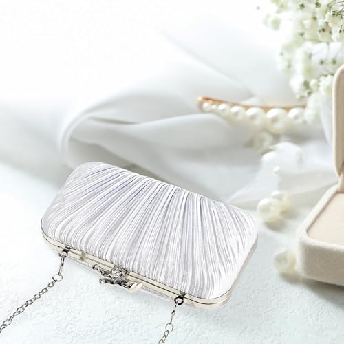 Image of Gold Clutch Purses for Women, Branch Clasp Pleated Evening Bag, Wedding Handbag for Prom, Cocktail & Formal Events