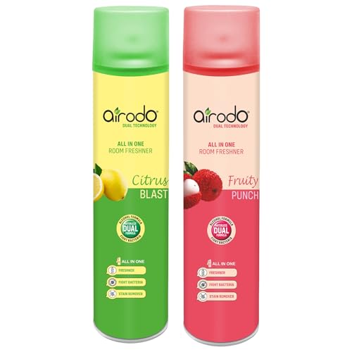 Image of Airodo Citrus Blast and Fruity Punch Air Freshener with Dual Technology,Easy Push and Spray, All in One Room Freshener for Home and Office Last Up to 30 Days (250ml, Pack of 2)