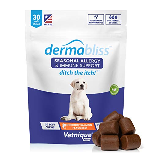 VETNIQUE Dermabliss Dog Allergy and Itch Relief, Skin and Coat Health Supplements and Grooming Supplies with Omega 3-6-9…