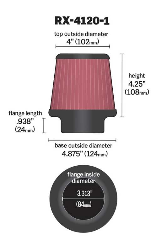 Image of K&N Universal X-Stream Clamp-On Air Filter: High Performance, Premium, Replacement Filter: Flange Diameter: 3.3125 In, Filter Height: 4.25 In, Flange Length: 0.9375 In, Shape: Round, RX-4120-1