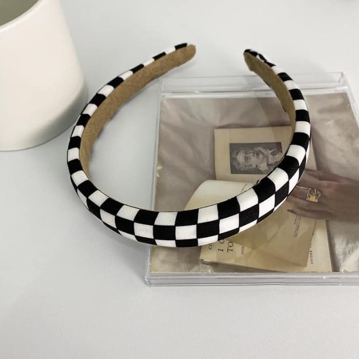 Miniatura 5 de Duehut Diademas de tablero de ajedrez en blanco y negro, diadema acolchada a cuadros para mujeres y niñas, accesorios para el cabello para fiestas