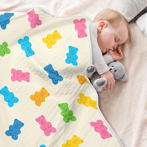 Image of Gummy Bear Jelly Candy Colorful Baby Swaddle Blanket for Boys and Girls, Muslin Baby Receiving Swaddle Blanket, Soft Cotton Nursery Swaddling Blankets for Newborn Toddler Infant