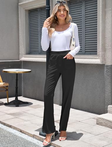 ZAFUL Womens Wide Leg Pants High Waisted Casual Pants for Women Stretchy Business Dress Work Pocket Trousers Pant Black S