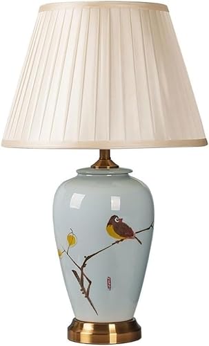 DFAEEKIYO Desk Light Bedroom Bedside Creative Ceramic Hand-Painted Fabric Table Lamp(Remote Control Switch)
