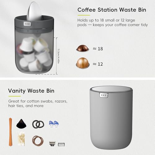 Image of EKO Fandy 0.58 Gal /2.2L Mini Trash Can with Lid, Swing-Top Desktop Trash Can for Bathroom, Countertop, Vanity, Desk or Office, Small Garbage Bin (Grey)