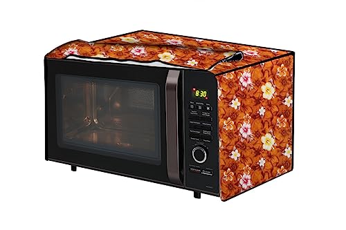 Image of The Furnishing Tree PVC Waterproof Microwave Oven Cover compatible for Morphy Richards 23 L Convection 23MCG Floral Pattern Orange