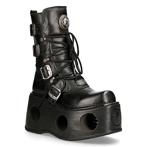 New Rock Boots 373-S2 Mens Metallic Black Leather Platform Goth Neptuno Space3