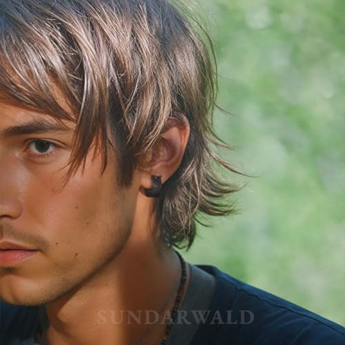 Unisex Black Natural Horn Tribal Hoop Earrings with Stick Posts, Handmade Carved Round Huggie Earrings Jewelry 16-17mm2