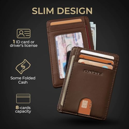 Image of RUNBOX Slim Minimalist Front Pocket RFID Blocking Leather Wallets for Men and Women Card Holder Wallets Gifts for men