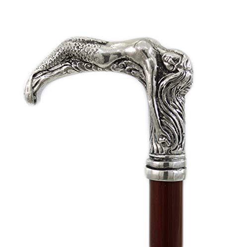 Bastón de paseo CAVAGNINI 97 cm personalizable. Madera marrón, palo hecho a mano por Roberto CAVAGNINI. Regalo para hombre y mujer. (Sirena) Cover