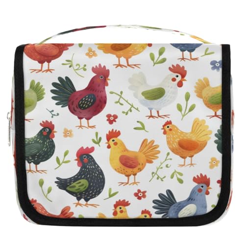 Gublec Hanging Travel Toiletry Bag Chickens Leaves Toiletry Bags with Hanging Hook Portable Cosmetic Bag Makeup Organizer for Travel Business Trip