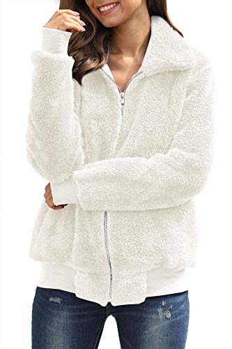 For G and PL Womens Winter Sherpa Zip Long Sleeve Pocket Fuzzy Fleece Jacket Coat Oatmeal XL