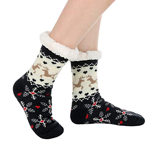 Image of Chassic Sherpa Lined Slipper Socks for Women, Non-Slip Cozy Winter House Socks, Soft Fuzzy Socks, Christmas Gifts for Women & Ladies Stocking Stuffers
