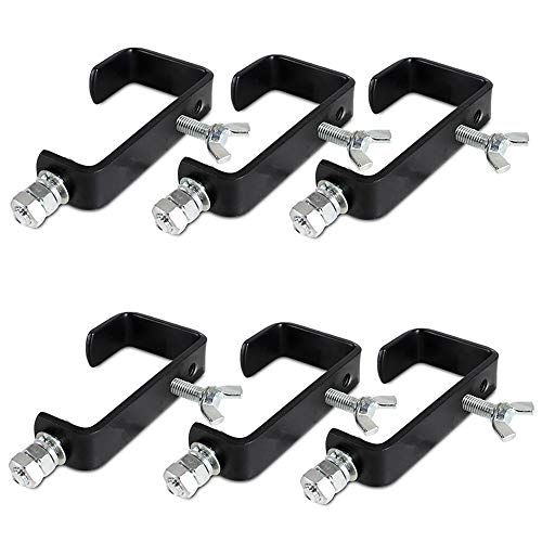 6x BeamZ CC50B Lighting G-Clamp Hooks – Heavy-Duty Black Mounting Clamps for DJ, Disco & Stage Fixtures, Fits Poles Up to 50mm Diameter, Safe 30kg Load Capacity for Trussing & Stands
