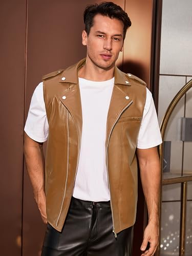 Image of Lars Amadeus Faux Leather Vest for Men's Motorcycle Biker Sleeveless Jacket Zipper Riding PU Vest