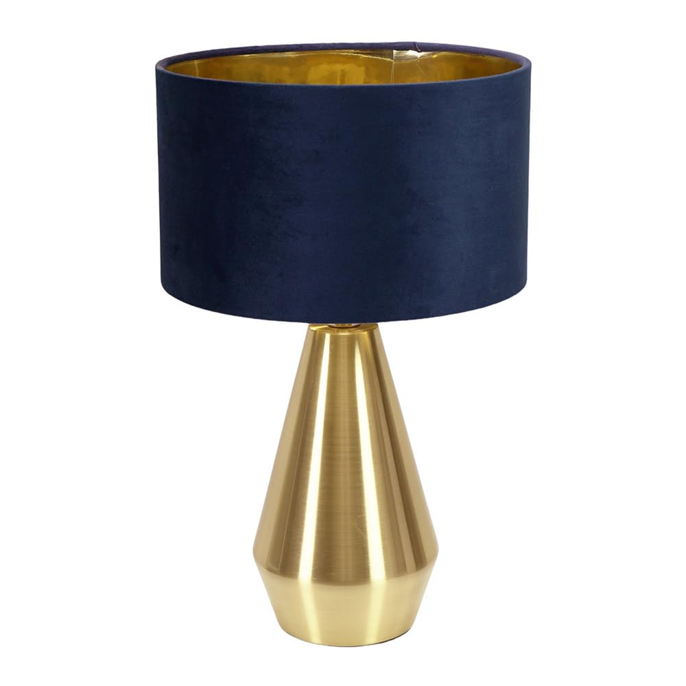 ValueLights | Jax Antique Brass Touch Table Lamp with Navy Velvet & Gold Inner Shade & Warm White Bulb | Table Lamps, Home Décor & Improvement Essential