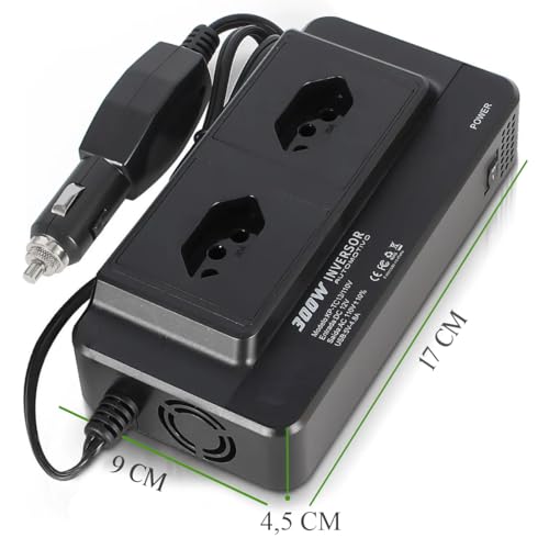 Inversor Automotivo 2 Tomadas 3 Pinos Display Digital 300W 12VDC 110V Com 4 Portas USB 5V