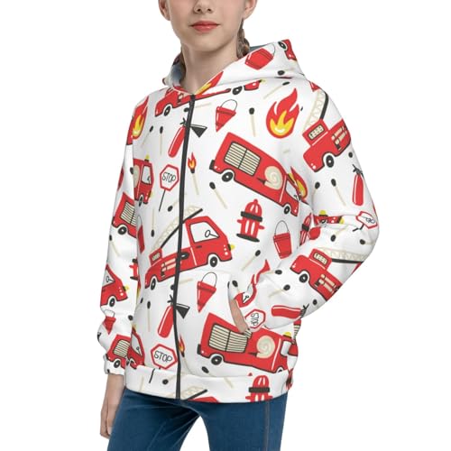 Fire Truck Kid Hoodies Boys Zip Up Sweatshirts Girls Pullover with Pocket