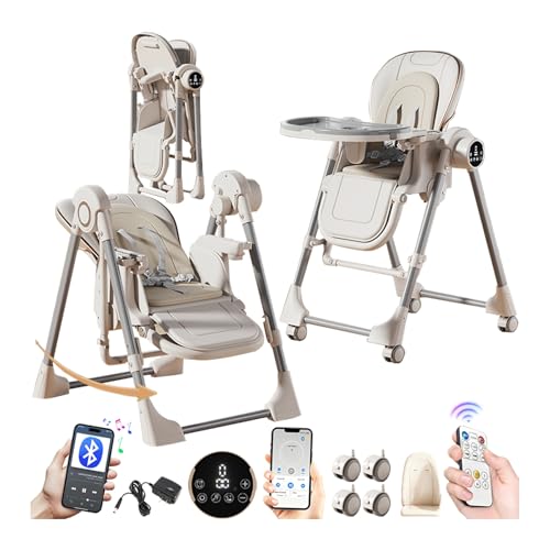 MoLi Électrique Bluetooth Intelligent Cuir PU Chaise Haute, Chaises Hautes Bebe avec Fonction de...
