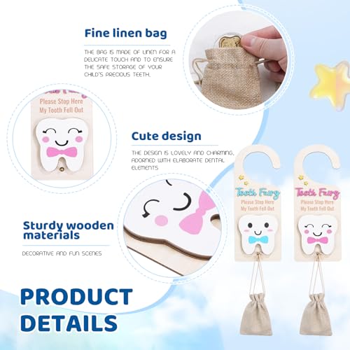 Image of Tooth Fairy Door Hanging Tooth Fairy Storage Bag One Tooth Fairy Coin Keepsake Wooden Tooth Holder with Money Slot to Commemorate Your Child's First Lost Tooth, Tooth Fairy Gift (Pink)