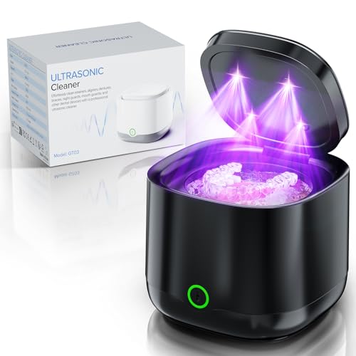 OnBeam Ultrasonic Retainer Cleaner 45kHz Retainer Cleaner Machine 4000mAh for Denture Night Guard Mouth Guard Aligner Brace 24W Dental Cleaning Pod with 4 UV Lights 200ml Multiple Cleaning Modes