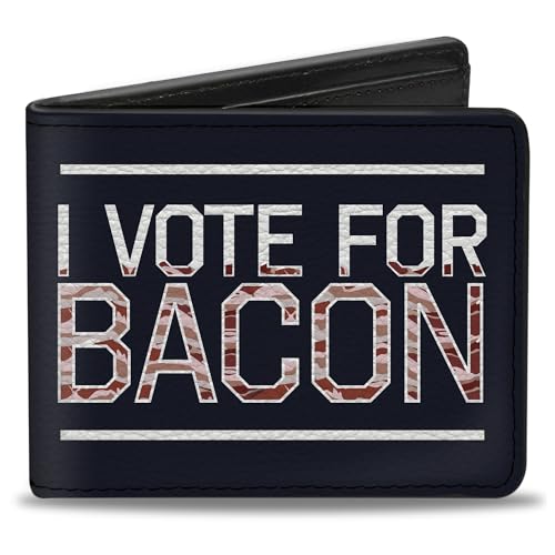 Buckle-Down Men's Wallet, Bifold, Vote Black White Bacon, Vegan Leather, Multi, 4.0