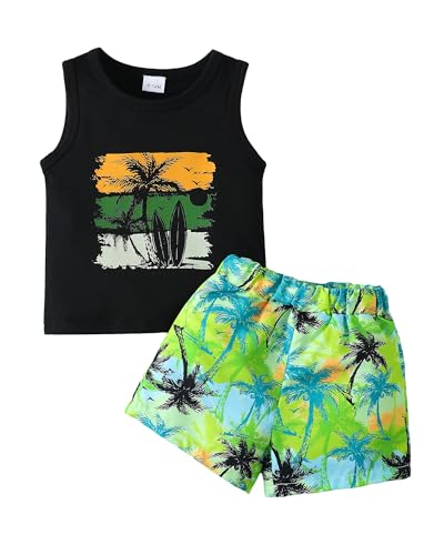 NZRVAWS 18-24 month toddler boy clothes hawaiian shirts black beach outfit shorts set 2t boy summer clothes T-shirt