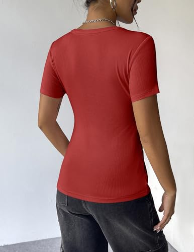 Zeagoo Womens Summer Tops Short Sleeve Shirts Ribbed Knit Square Neck Tshirt Casual Basic Slim Tee4