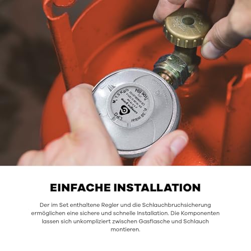 BOGAPRO Gas Pressure Regulator with Gas Hose, 30 mbar, Orange, Rubber, 1.5 meters, 6 mm, 1 item