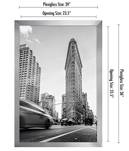 Americanflat 24x36 Poster Frame with Polished Plexiglass - Silver Picture Frame - Wide Photo Frames Made of Engineered Wood for Vertical or Horizontal Wall Display - Epic Collection - Silver